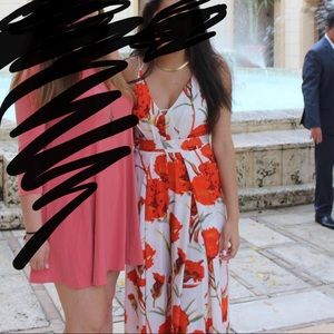 Boutique Red/ Orange Floral Wide Leg Jumpsuit / Pantsuit